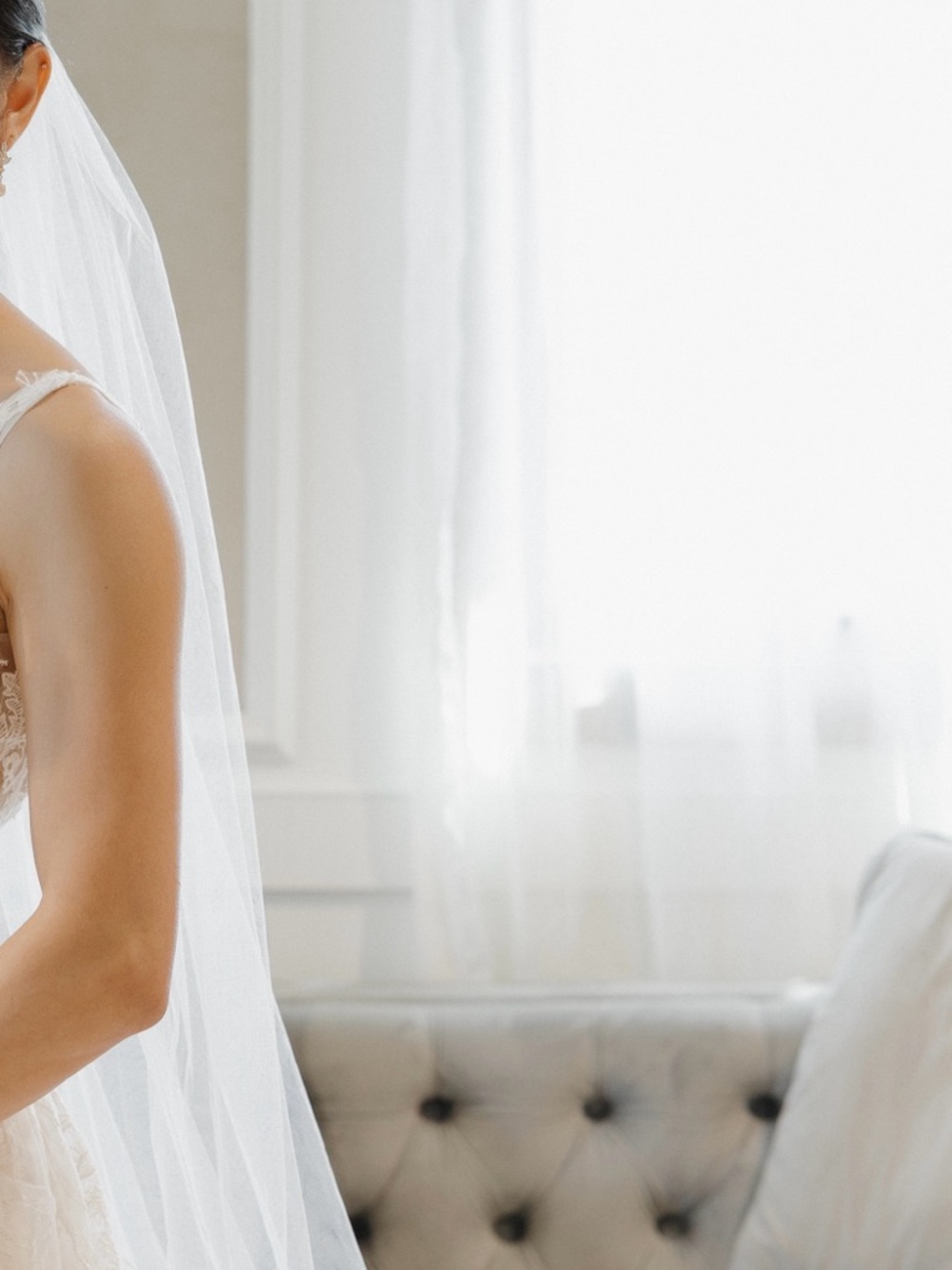 Light ivory waltz length veil